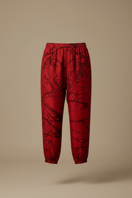 Pantalon Japonais Rouge Ample Imprimé Dragon Fluide - Viscose - vue 3