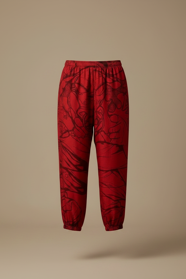 Pantalon Japonais Rouge Ample Imprimé Dragon Fluide - Viscose - vue 3