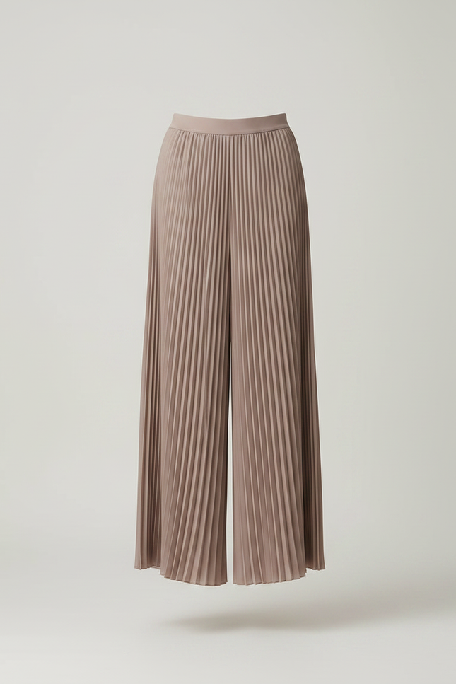 Pantalon Japonais Plissé Fluide Ample Élégant Marron - Polyester - vue 3