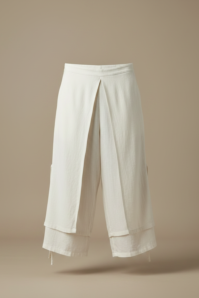 Pantalon Japonais Lin Ample Blanc Double Couche Homme - vue 3