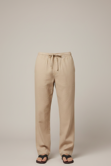 Pantalon Japonais Beige Lin Ample Décontracté Cordon - vue 3