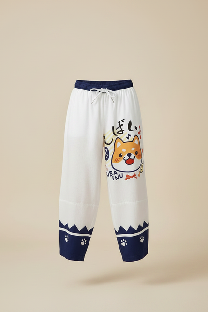 Pantalon Japonais Blanc Ample Shiba Inu Fantaisie - Molleton - vue 3