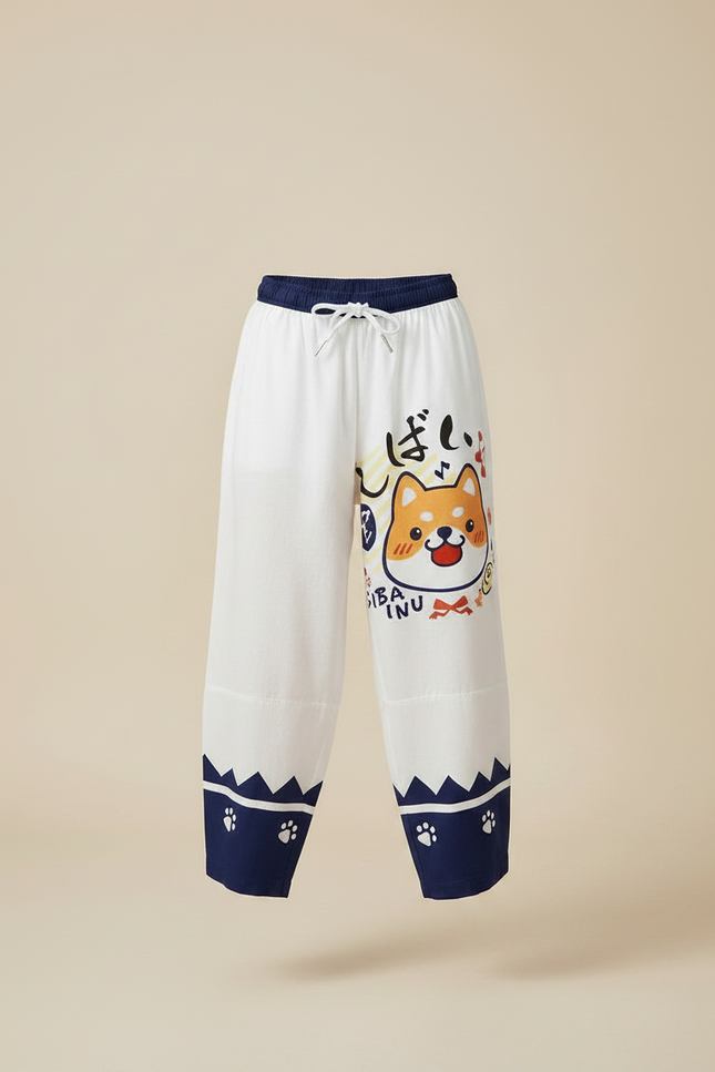 Pantalon Japonais Blanc Ample Shiba Inu Fantaisie - Molleton - vue 3