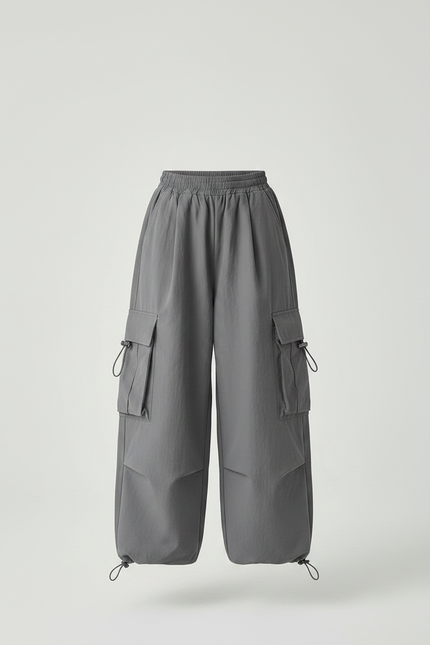 Pantalon Japonais Gris Cargo Ample Streetwear Enfant - Polyester - vue 3