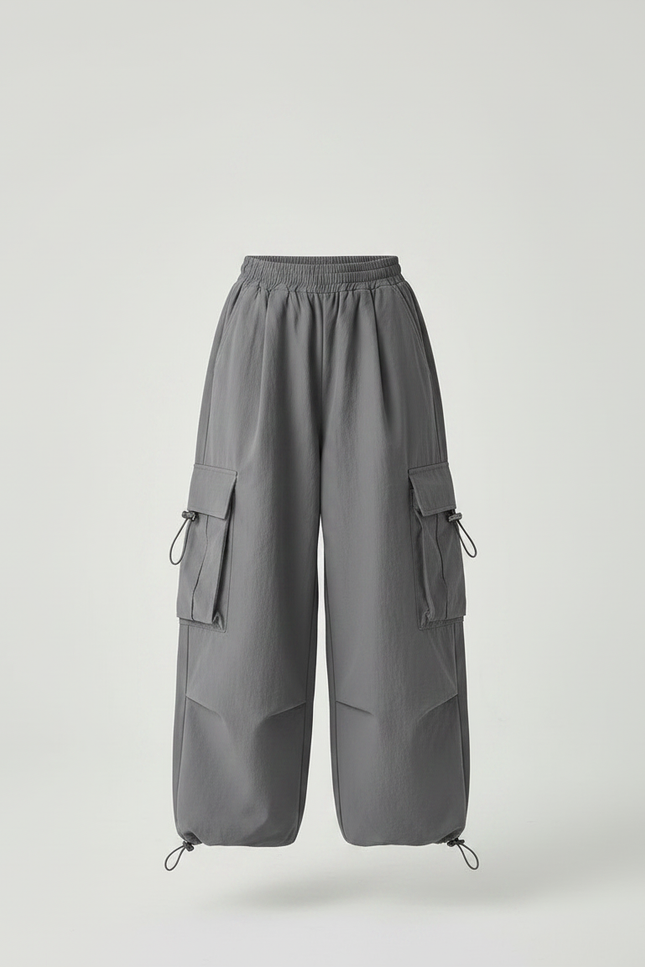 Pantalon Japonais Gris Cargo Ample Streetwear Enfant - Polyester - vue 3