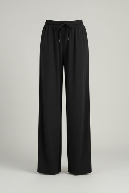 Pantalon Japonais Noir Fluide Ample Décontracté Confortable Cordon - Viscose - vue 3