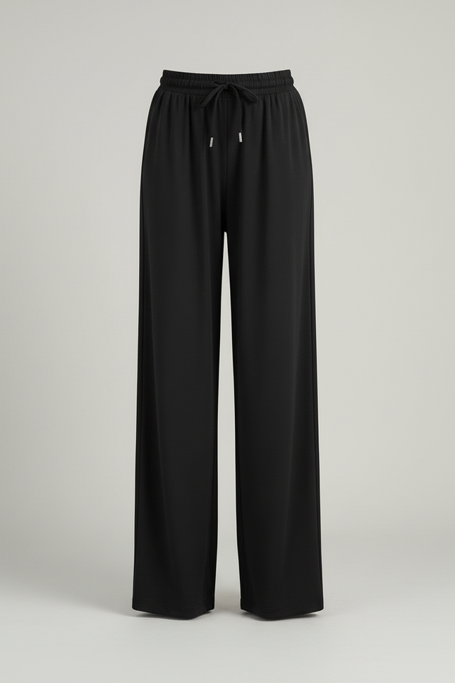 Pantalon Japonais Noir Fluide Ample Décontracté Confortable Cordon - Viscose - vue 3