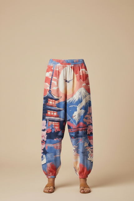 Pantalon Japonais Ample Imprimé Ukiyo-e Femme Fluide - Viscose - vue 3
