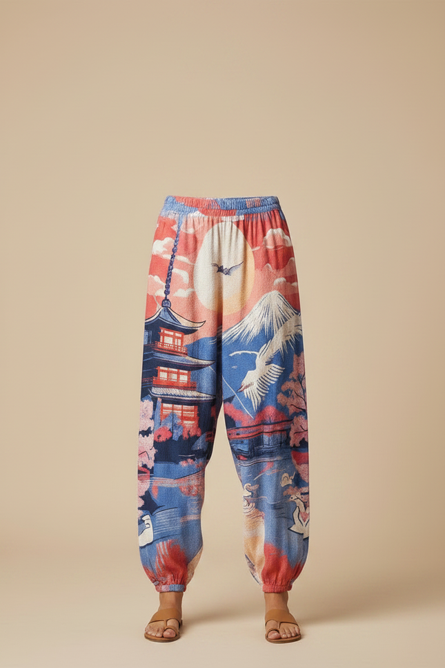 Pantalon Japonais Ample Imprimé Ukiyo-e Femme Fluide - Viscose - vue 3