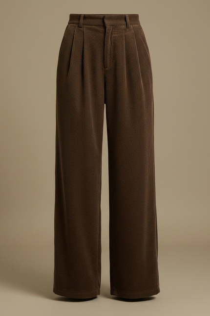 Pantalon Japonais Velours Côtelé Marron Ample Plissé - Cordé - vue 3
