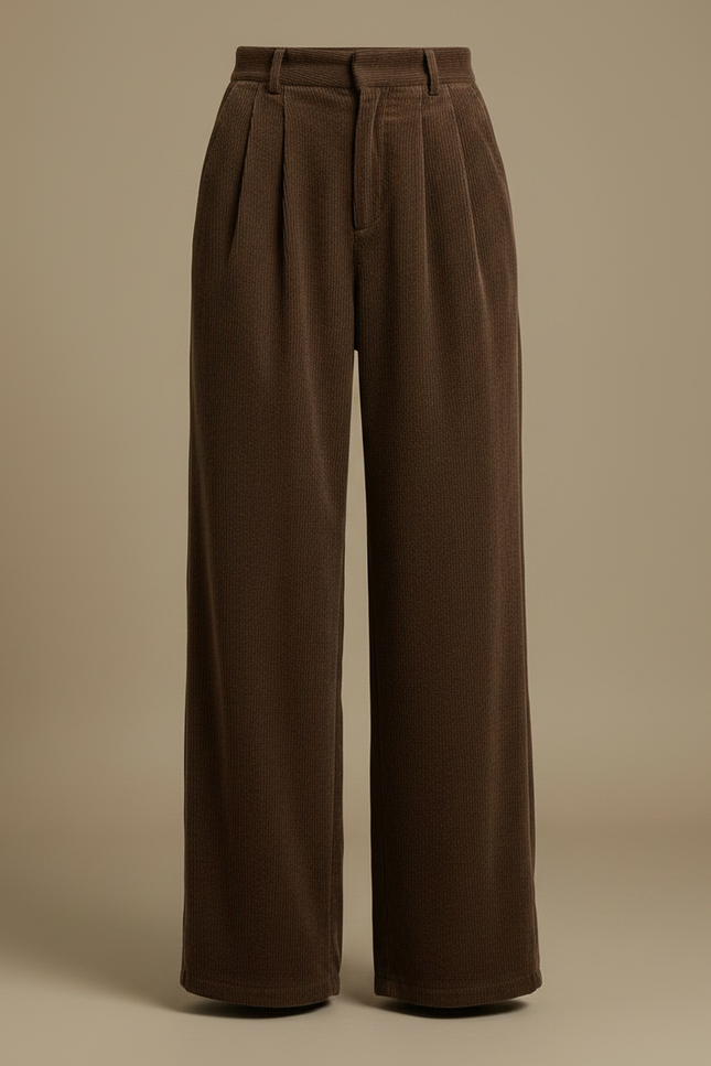 Pantalon Japonais Velours Côtelé Marron Ample Plissé - Cordé - vue 3