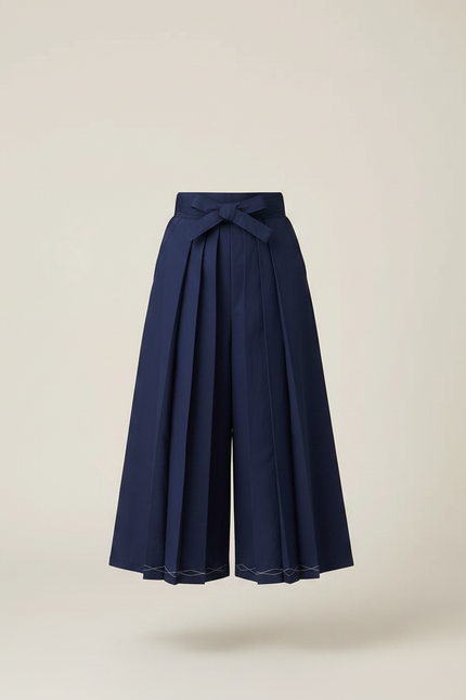 Pantalon Japonais Bleu Marine Plissé Large Coton - Gabardine - vue 3