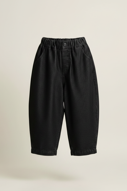 Pantalon Japonais Noir Côtelé Ample Décontracté Enfant Fille - Cordé - vue 3