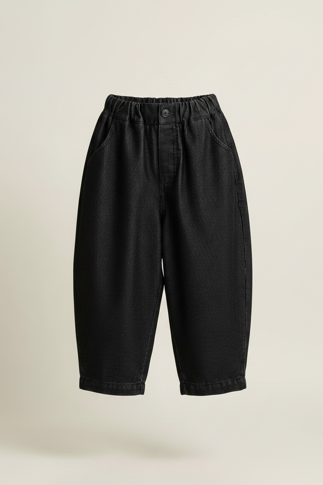 Pantalon Japonais Noir Côtelé Ample Décontracté Enfant Fille - Cordé - vue 3