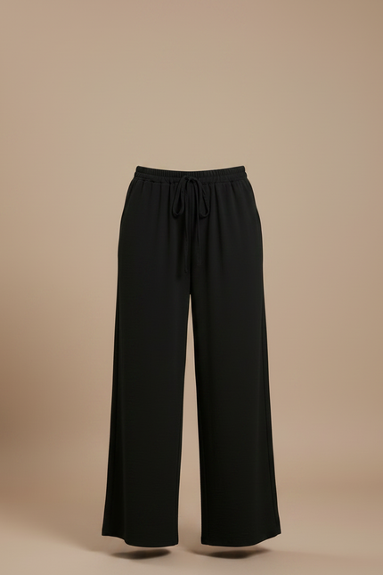 Pantalon Japonais Noir Fluide Ample Décontracté Côtelé - Cordé - vue 3