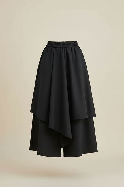 Pantalon Japonais Noir Asymétrique Superposé Fluide Moderne - Polyester - vue 3