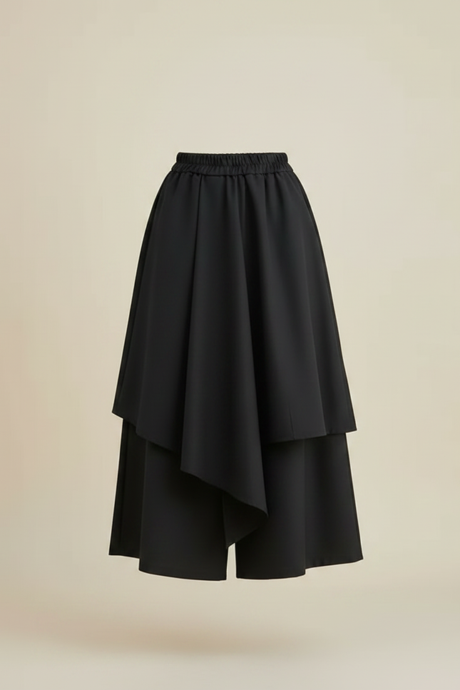 Pantalon Japonais Noir Asymétrique Superposé Fluide Moderne - Polyester - vue 3