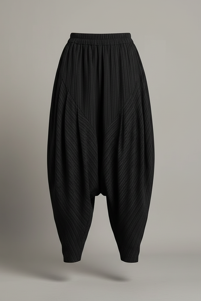 Pantalon Japonais Noir Plissé Ample Femme Rayé - Polyester - vue 3