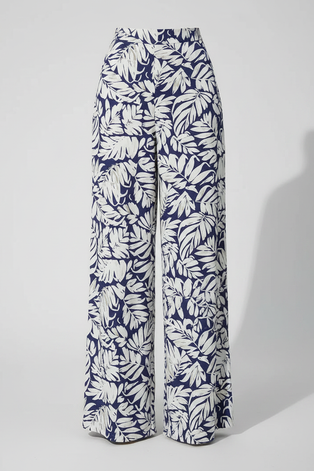 Pantalon Japonais Fluide Ample Imprimé Feuille Bleu Femme - Viscose - vue 3