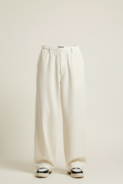 Pantalon Japonais Crème Velours Côtelé Ample Élastique Décontracté - Beige Cordé - vue 3