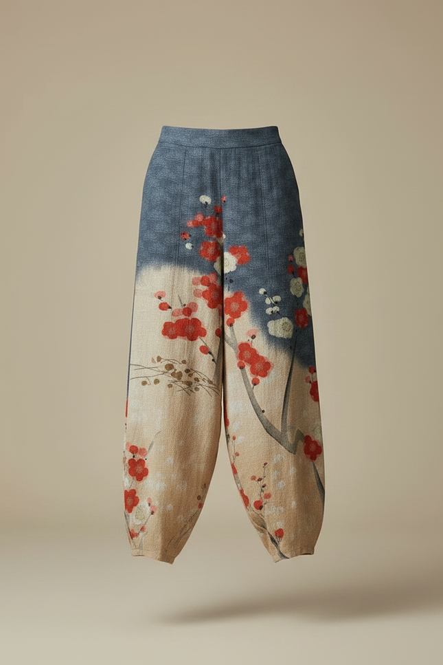 Pantalon Japonais Fleuri Ample Bohème Décontracté - Multicolore Lin - vue 3