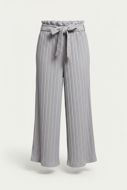 Pantalon Japonais Plissé Ample Décontracté Fille - Gris Maille - vue 3