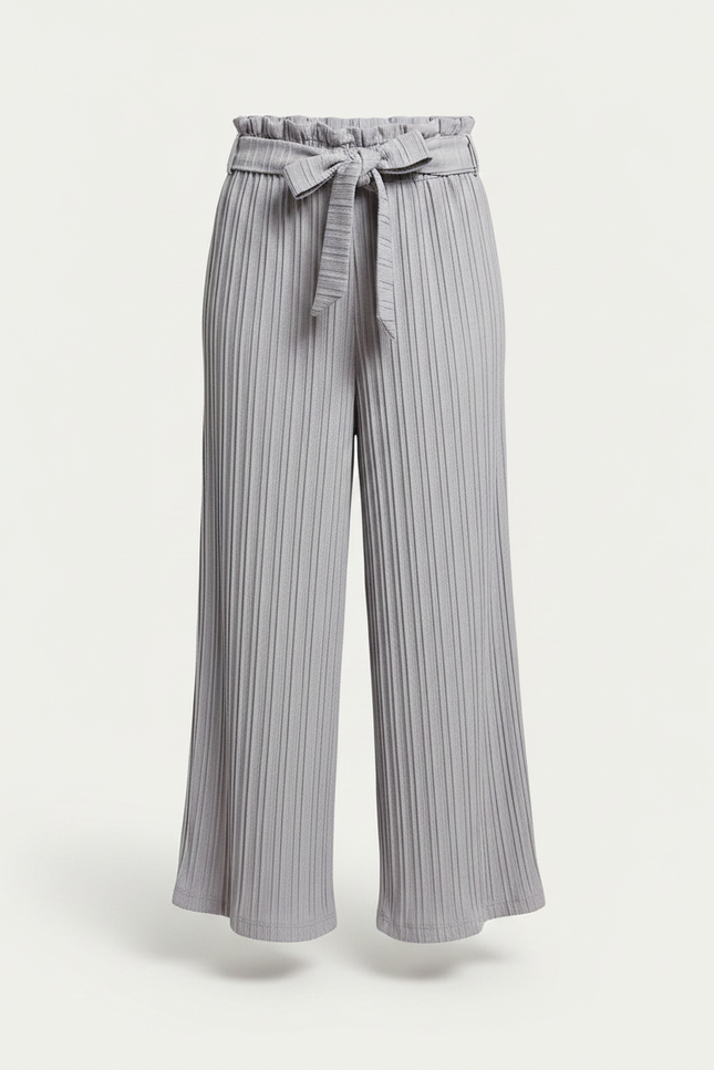 Pantalon Japonais Plissé Ample Décontracté Fille - Gris Maille - vue 3