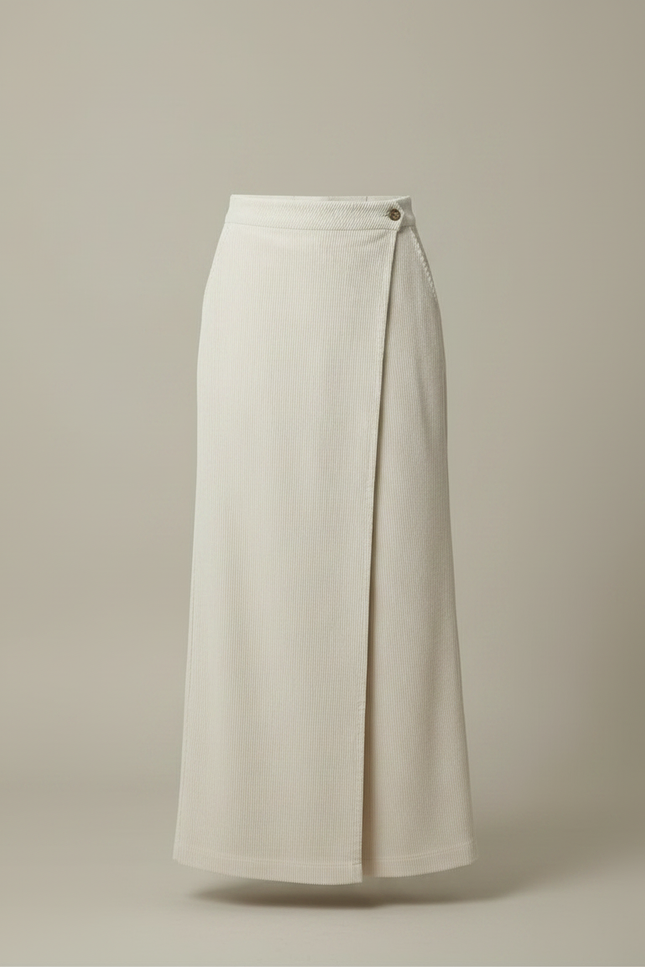 Pantalon Japonais Crème Côtelé Ample Fendu Élégant - Beige Cordé - vue 3