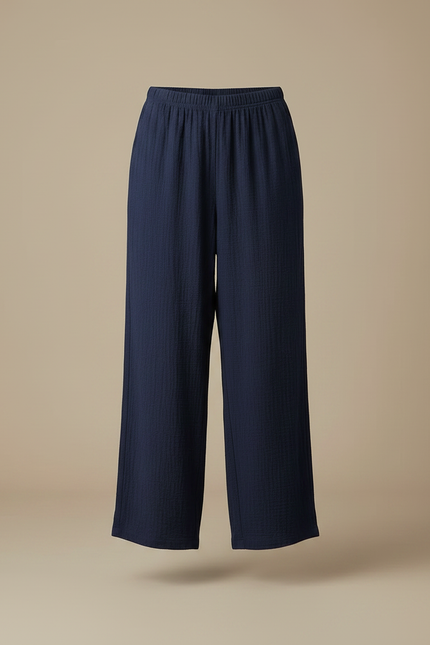 Pantalon Japonais Bleu Marine Ample Coton Crêpe - vue 3