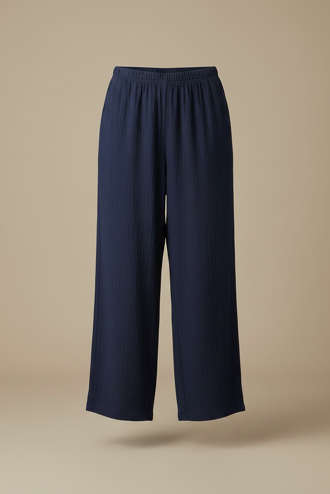 Pantalon Japonais Bleu Marine Ample Coton Crêpe - vue 3