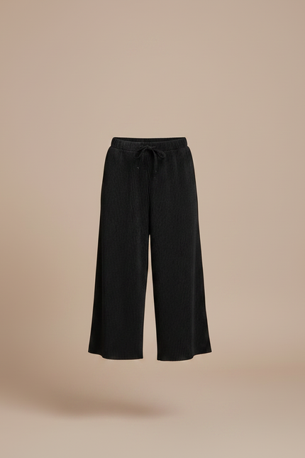 Pantalon Japonais Noir Plissé Ample Décontracté Fille - Cordé - vue 3