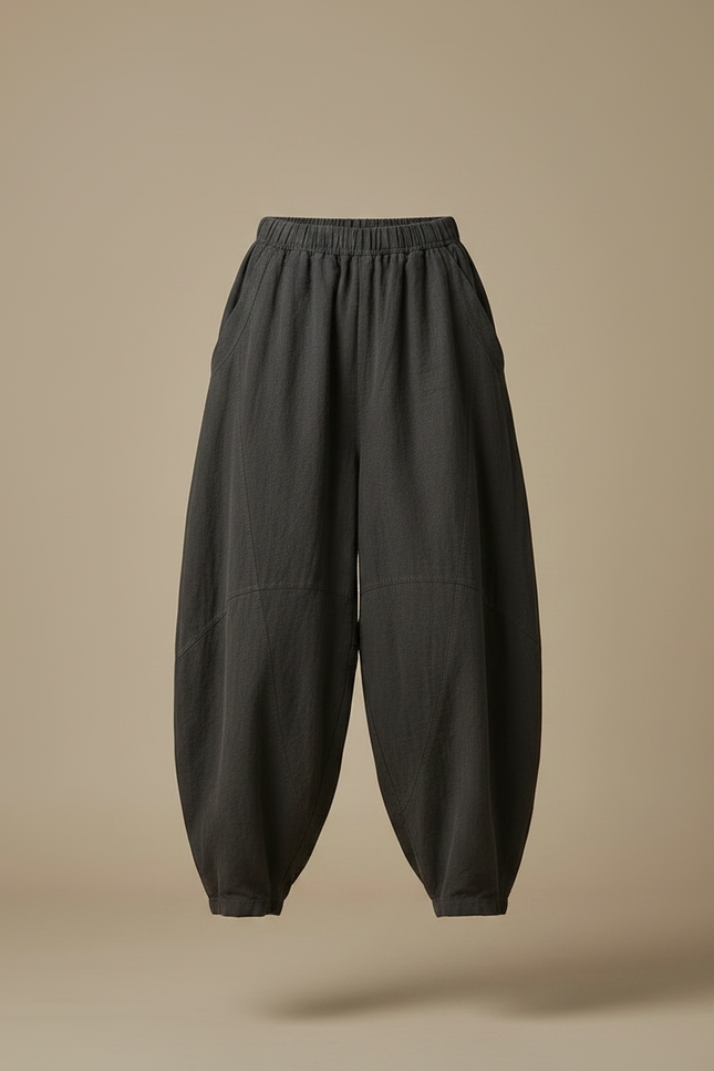 Pantalon Japonais Gris Anthracite Ample Coton Lin - vue 3