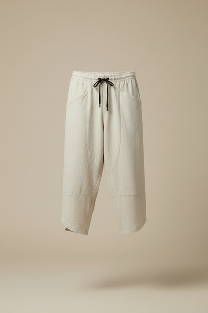 Pantalon Japonais Beige Coton Ample Cropped Homme - vue 3