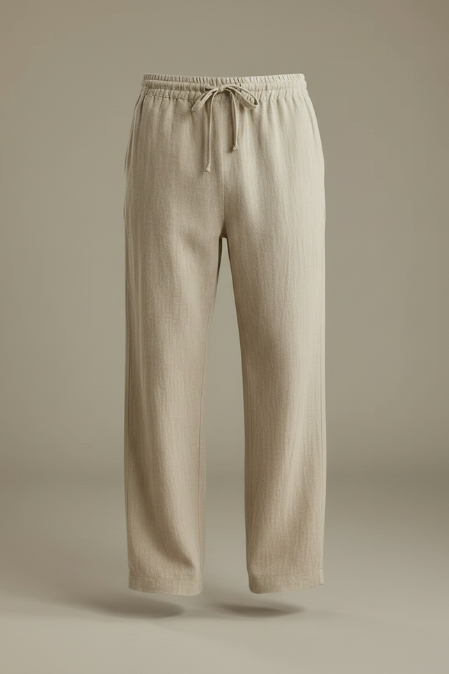 Pantalon Japonais Lin Coton Beige Ample Décontracté - vue 3