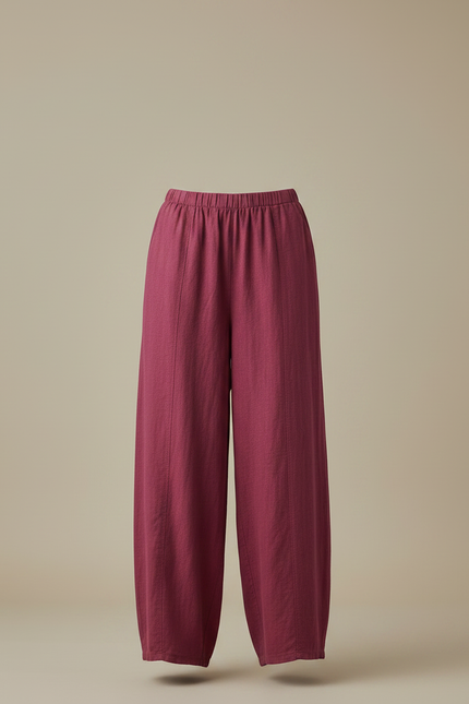 Pantalon Japonais Ample Lin Coton Rouge Fluide - Bordeaux - vue 3