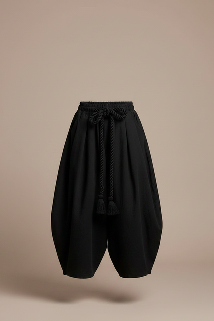 Pantalon Japonais Ample Noir Coton Ceinturé Enfant - vue 3
