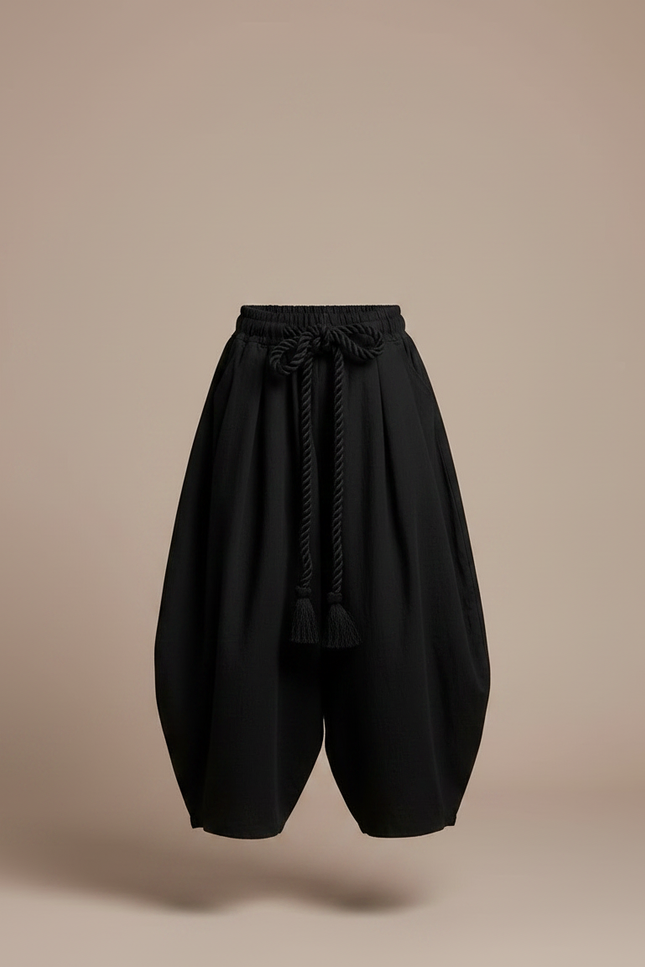 Pantalon Japonais Ample Noir Coton Ceinturé Enfant - vue 3