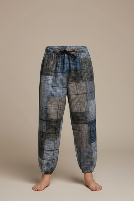 Pantalon Japonais Carreaux Ample Patchwork Élastique Cordon - Multicolore Tweed - vue 3