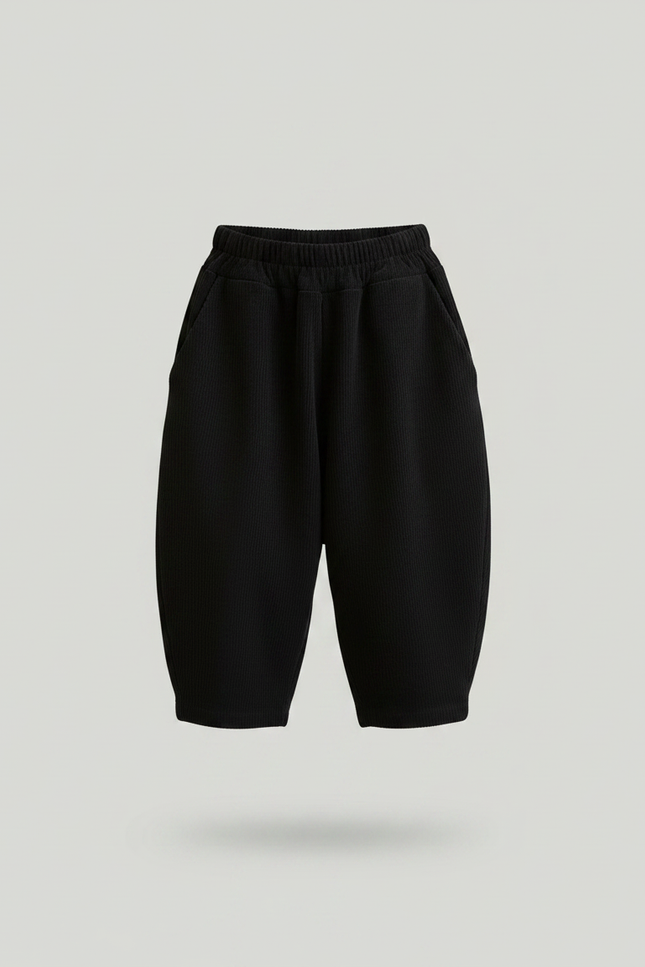 Pantalon Japonais Noir Côtelé Ample Décontracté Enfant - Cordé - vue 3