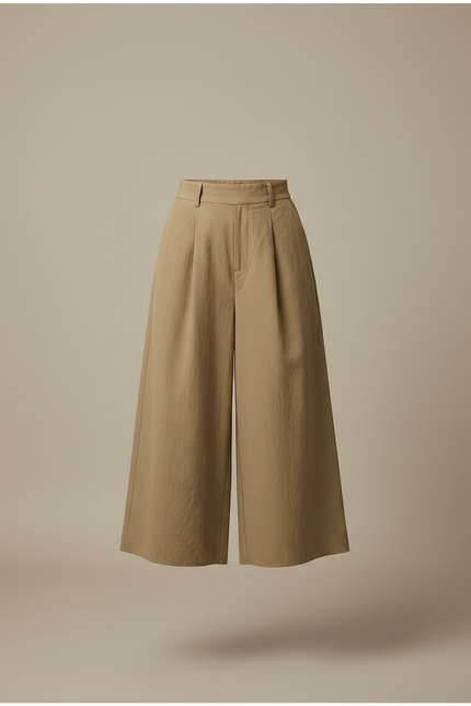 Pantalon Japonais Marron Ample Court Décontracté Ceinture - Kaki Toile - vue 3