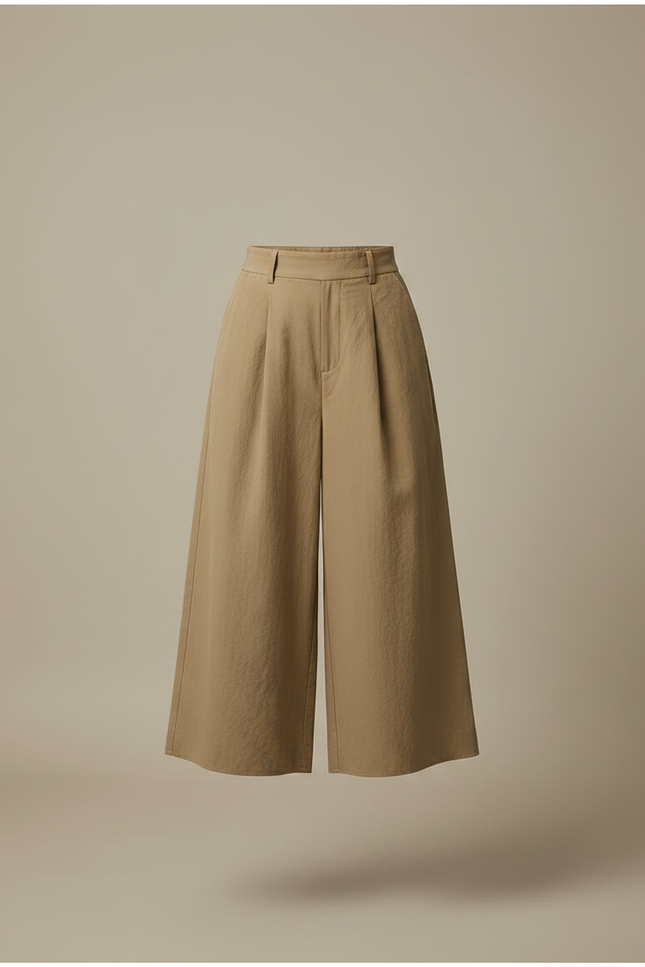 Pantalon Japonais Marron Ample Court Décontracté Ceinture - Kaki Toile - vue 3