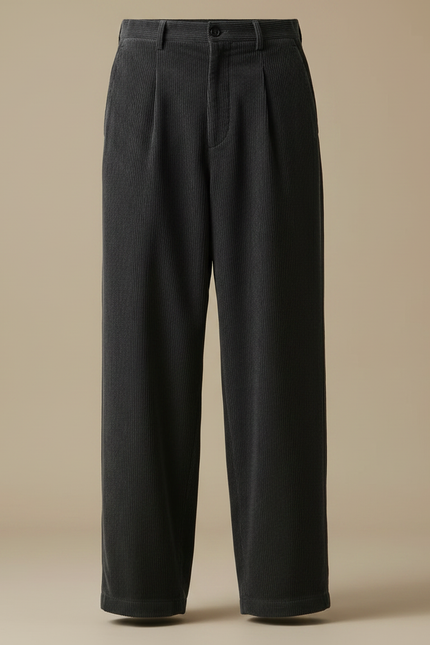 Pantalon Japonais Velours Côtelé Gris Ample Droit - Cordé - vue 3