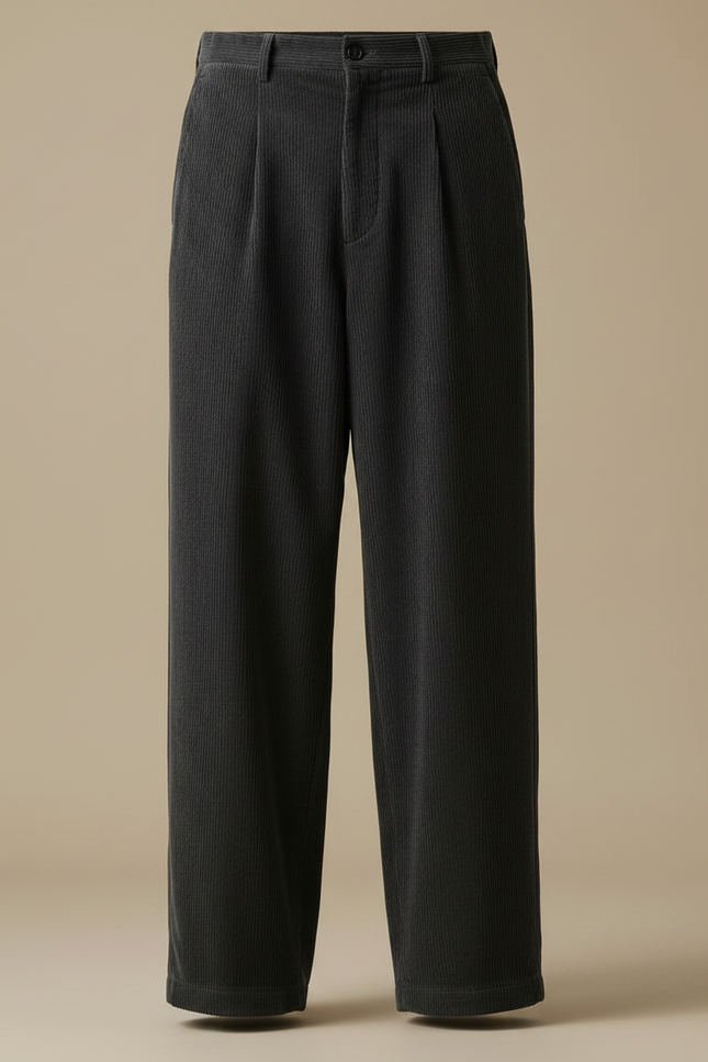 Pantalon Japonais Velours Côtelé Gris Ample Droit - Cordé - vue 3