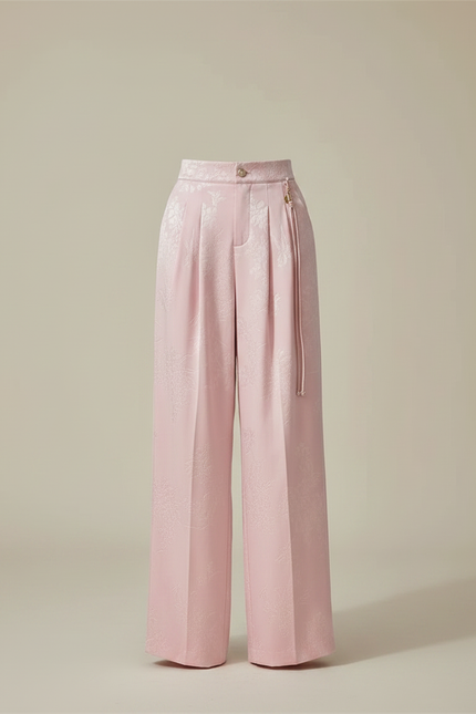 Pantalon Japonais Rose Jacquard Satin Ample Élégant - vue 3