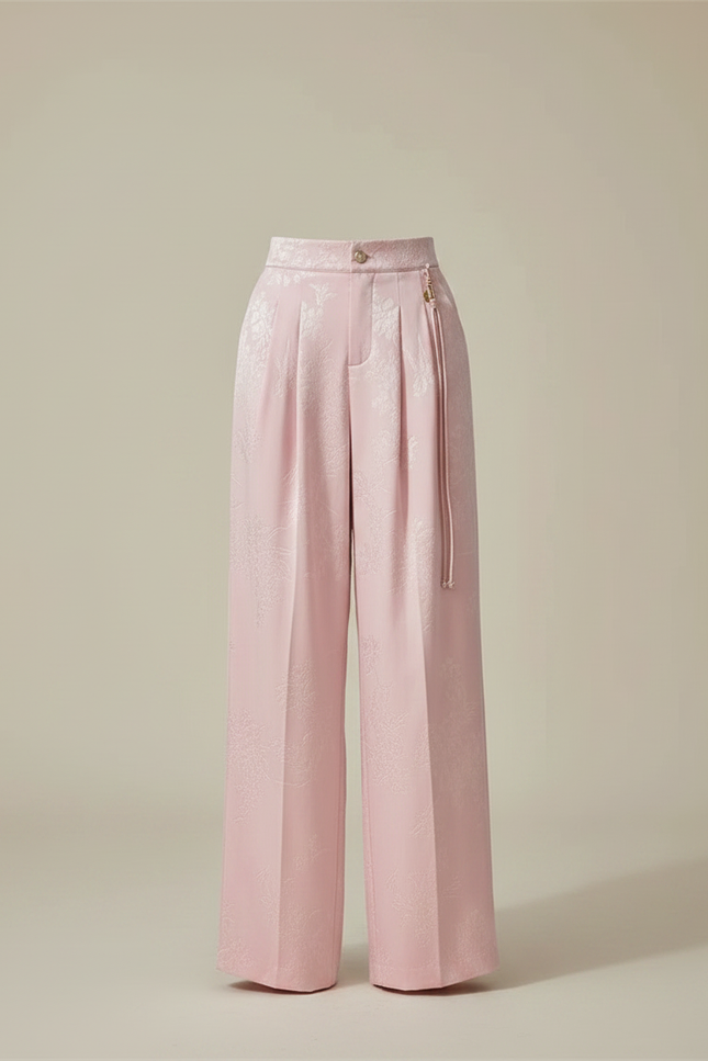 Pantalon Japonais Rose Jacquard Satin Ample Élégant - vue 3