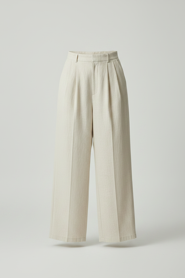 Pantalon Japonais Beige Ample Plissé Décontracté Fluide - Lin - vue 3