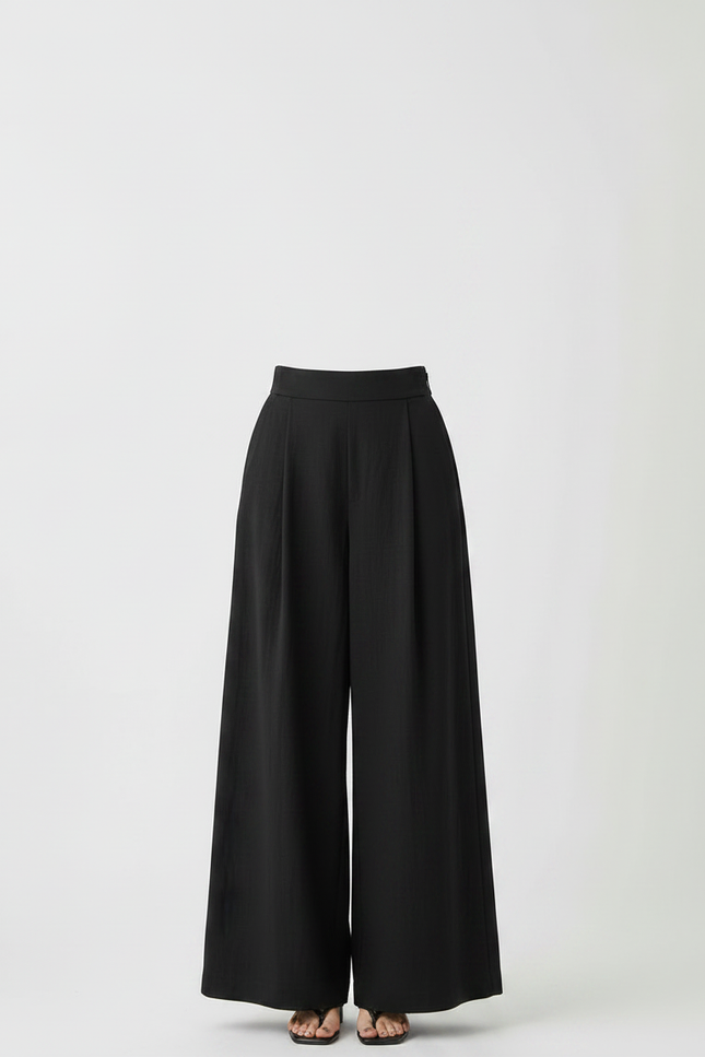 Pantalon Japonais Noir Fluide Ample Taille Haute - Viscose - vue 3