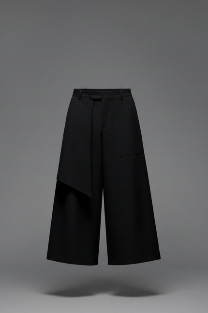 Pantalon Japonais Noir Asymétrique Ample Superposé Moderne - Polyester - vue 3