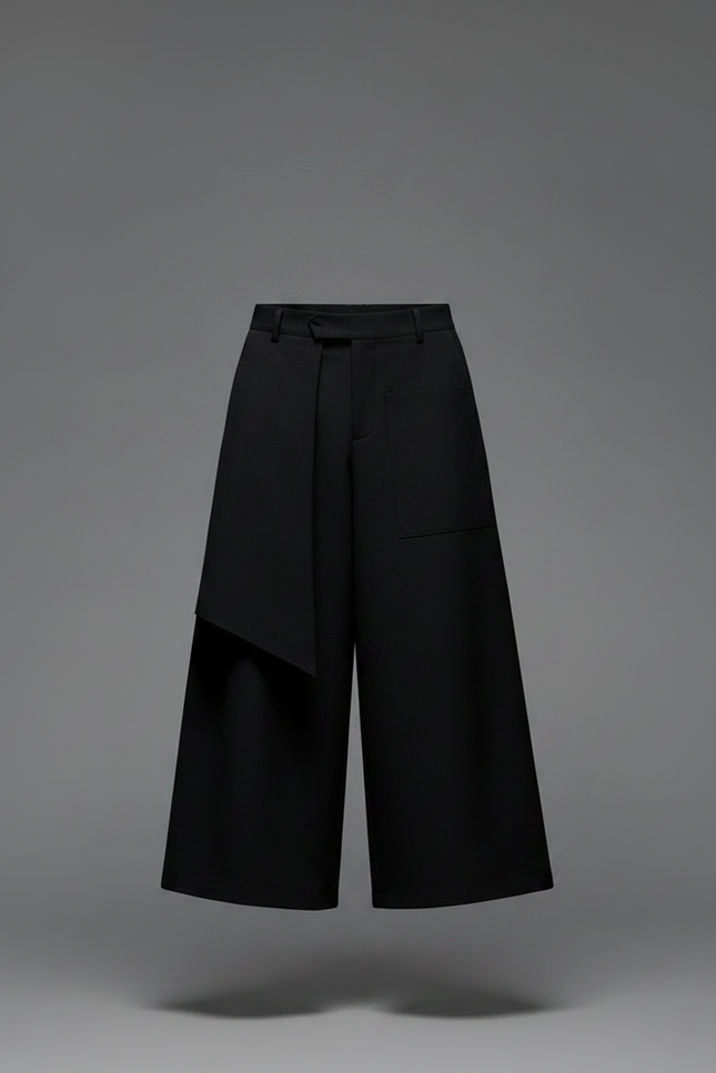 Pantalon Japonais Noir Asymétrique Ample Superposé Moderne - Polyester - vue 3