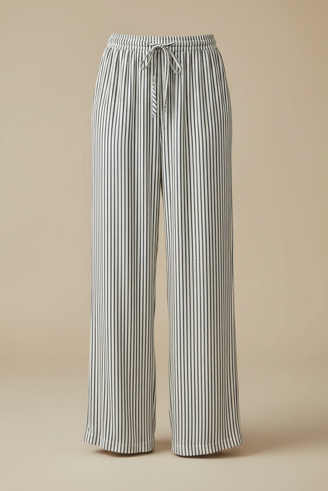 Pantalon Japonais Rayé Fluide Ample Cordon Décontracté - Imprimé Viscose - vue 3